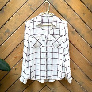 Express blouse Size M - burgundy & black stripe on white